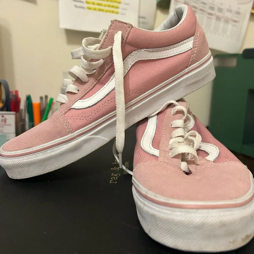 Vans Women's Classic Pink and White Sneakers - Picture 2 of 5